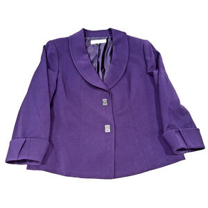 Tahari Arthur S Levine Purple Ponte Blazer Jacket Petite 12P Career Y2K